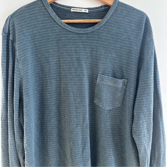 Marine Layer Men's Blue Striped Long Sleeve patch pocket Shirt - Picture 3 of 7